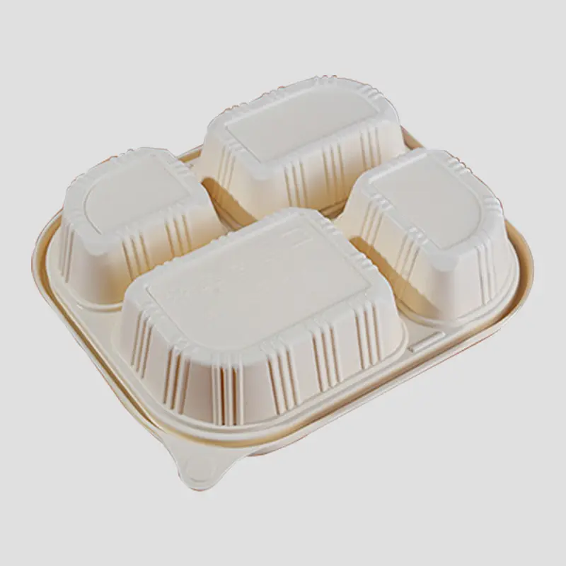 Compostable Cornstarch Takeaway Container with Lid - Eco-Friendly 4-Compartment Box